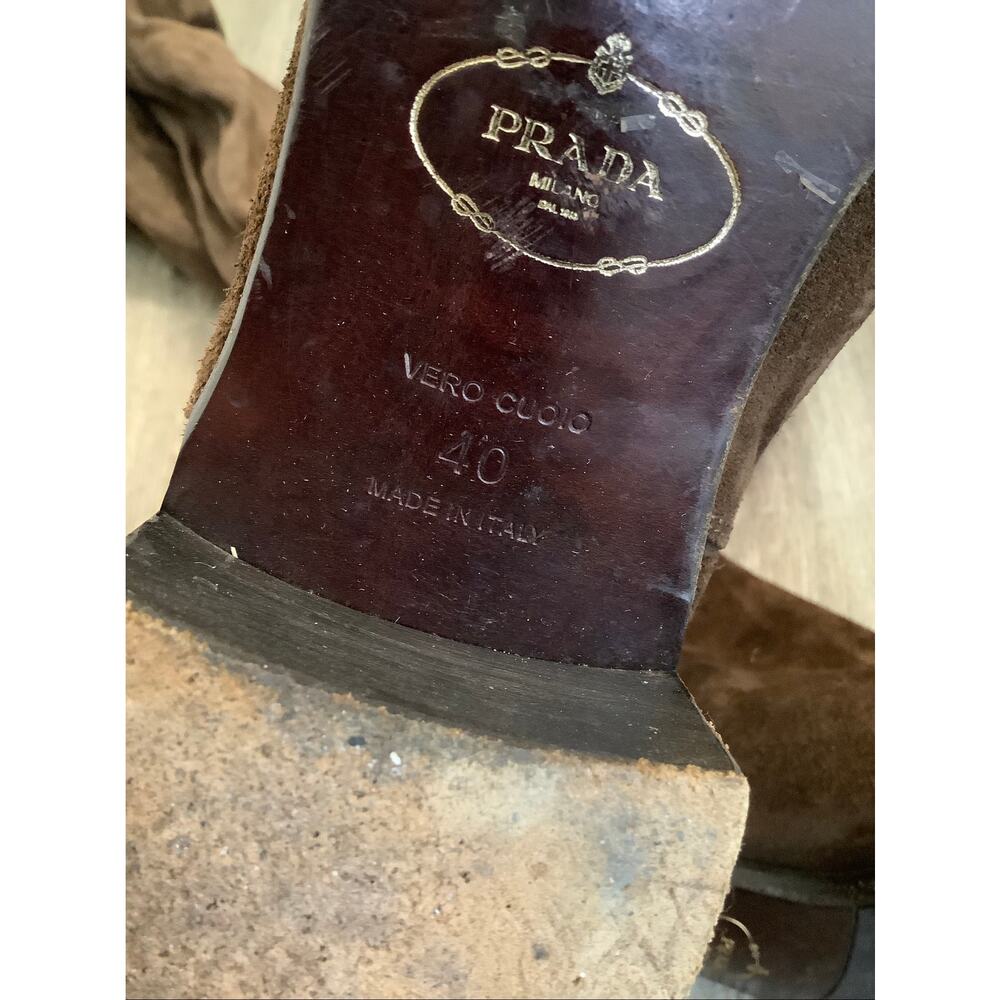 PRADA Women's 10 Vintage Brown Suede Knee High Tall Riding Boots Italy P8-9 - Picture 5 of 7